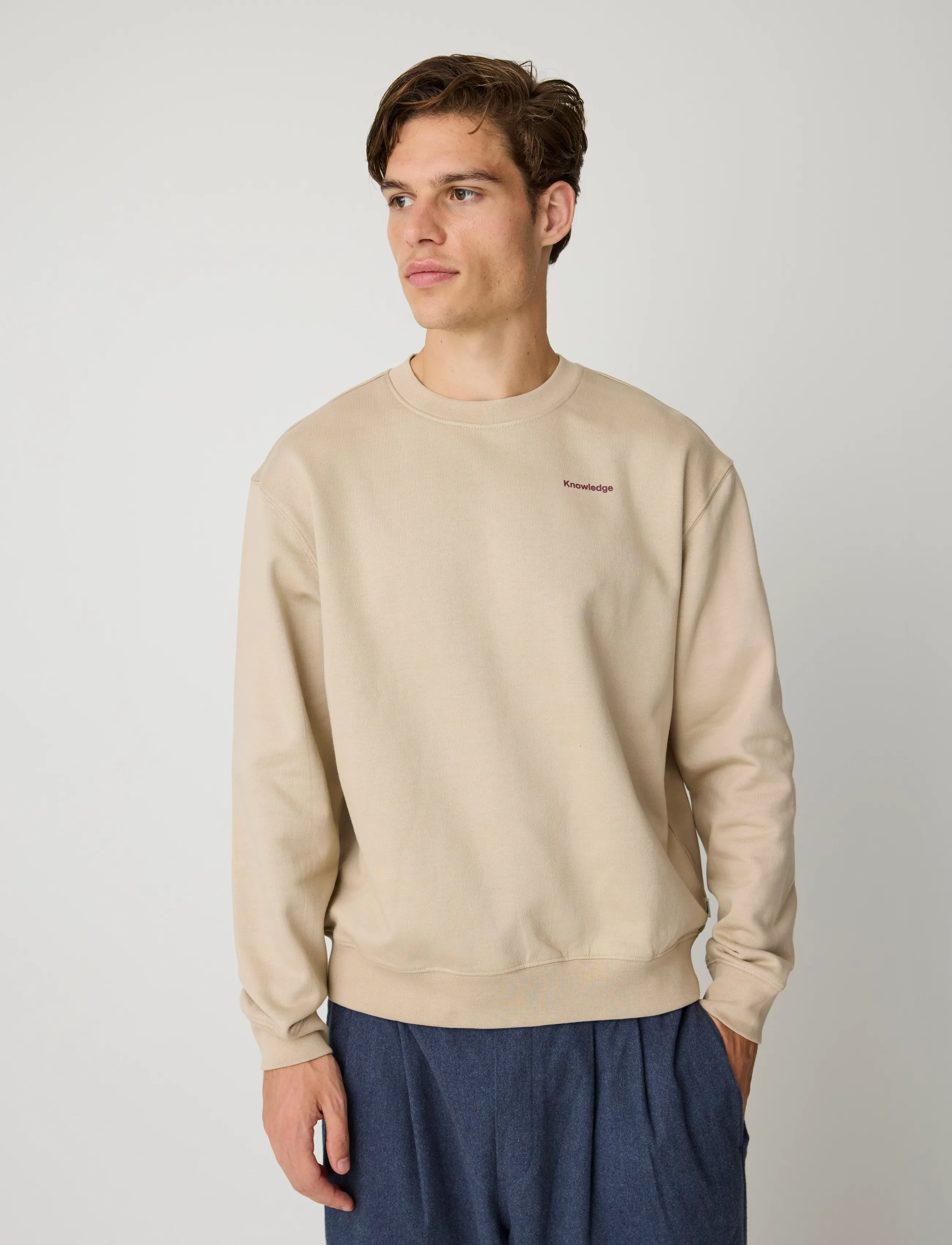 Knowledge Cotton Apparel Relaxed printed crew neck - Kläder - LIGHT FEATHER GRAY / grey