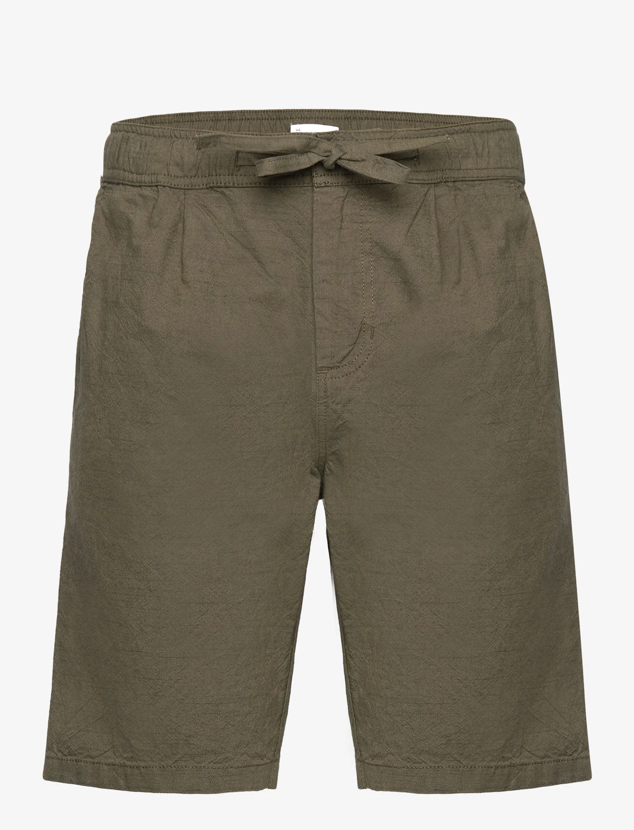 Knowledge Cotton Apparel - FIG loose Linen look shorts - GOTS/ - ikdienas šorti - burned olive - 0