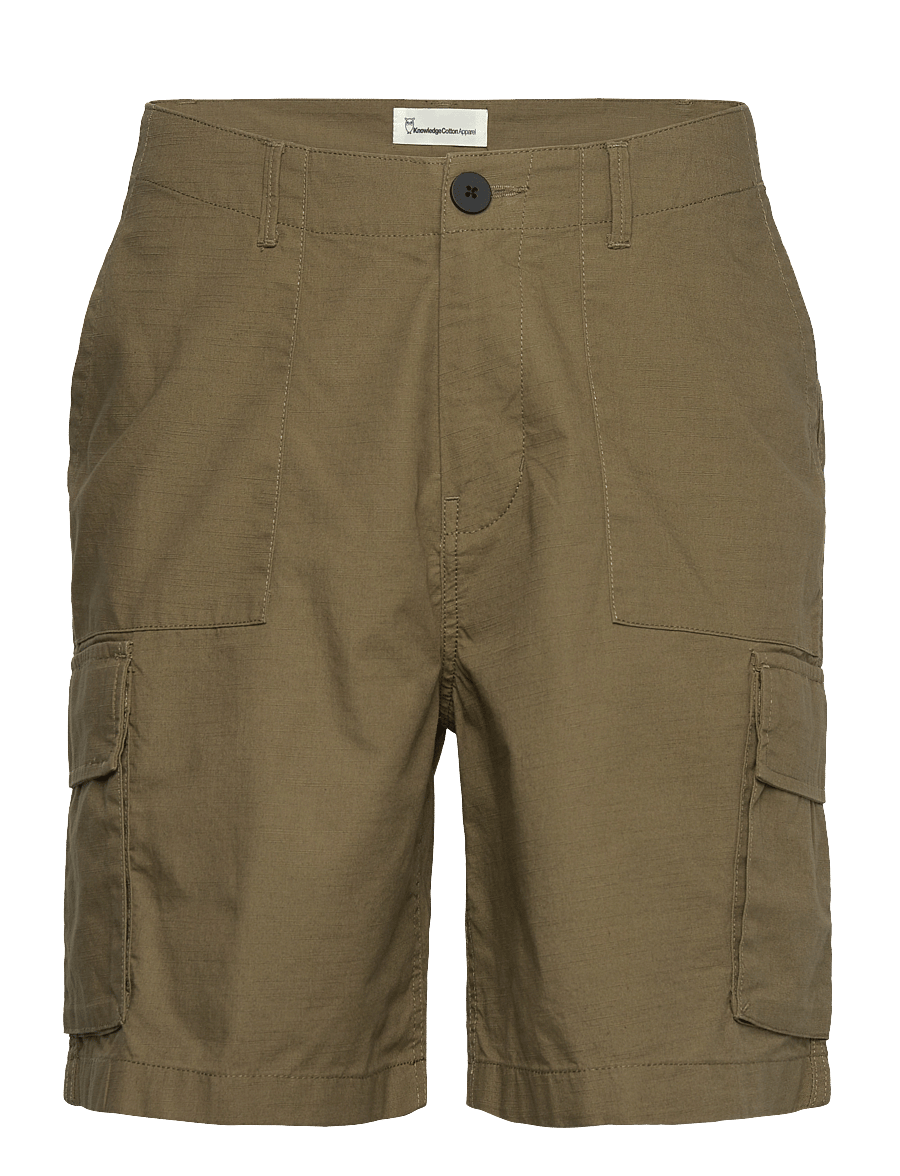 Knowledge Cotton Apparel - FLINT wide slub yarn shorts - GOTS/ - cargo shorts - burned olive - 0