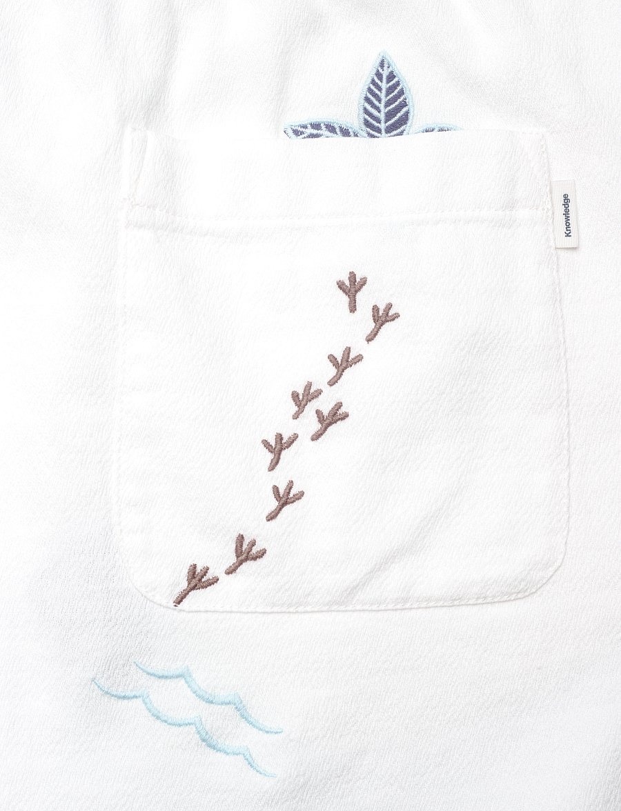 Knowledge Cotton Apparel - FIG loose with embroidery shorts - - egret - 4