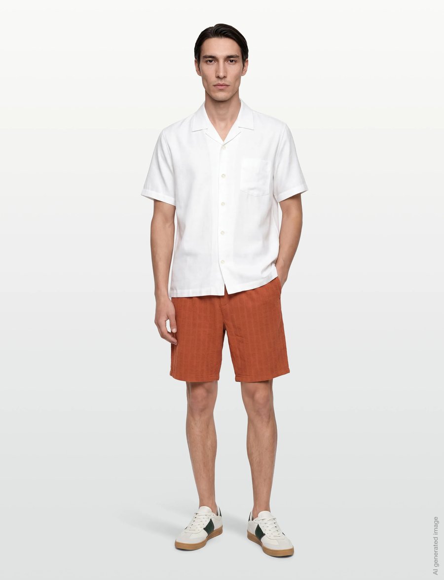 Knowledge Cotton Apparel - Fig loose structure shorts - casual shorts - burnt brick - 0