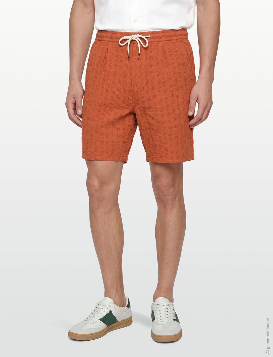 Knowledge Cotton Apparel - Fig loose structure shorts - casual shorts - burnt brick - 3