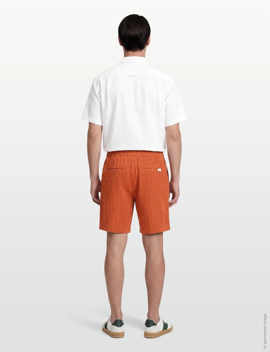 Knowledge Cotton Apparel - Fig loose structure shorts - casual shorts - burnt brick - 4