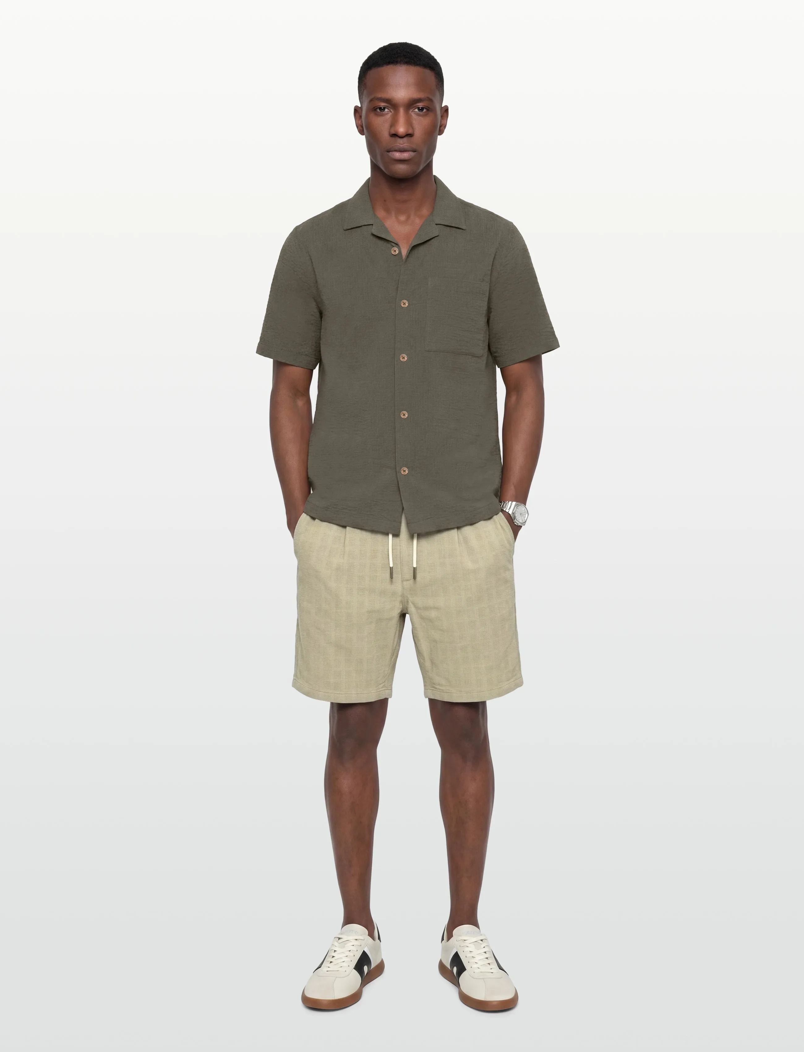 Knowledge Cotton Apparel Fig Loose Structure Shorts, Mænd, Løs Struktur Shorts, Kakigrøn, Str: XL