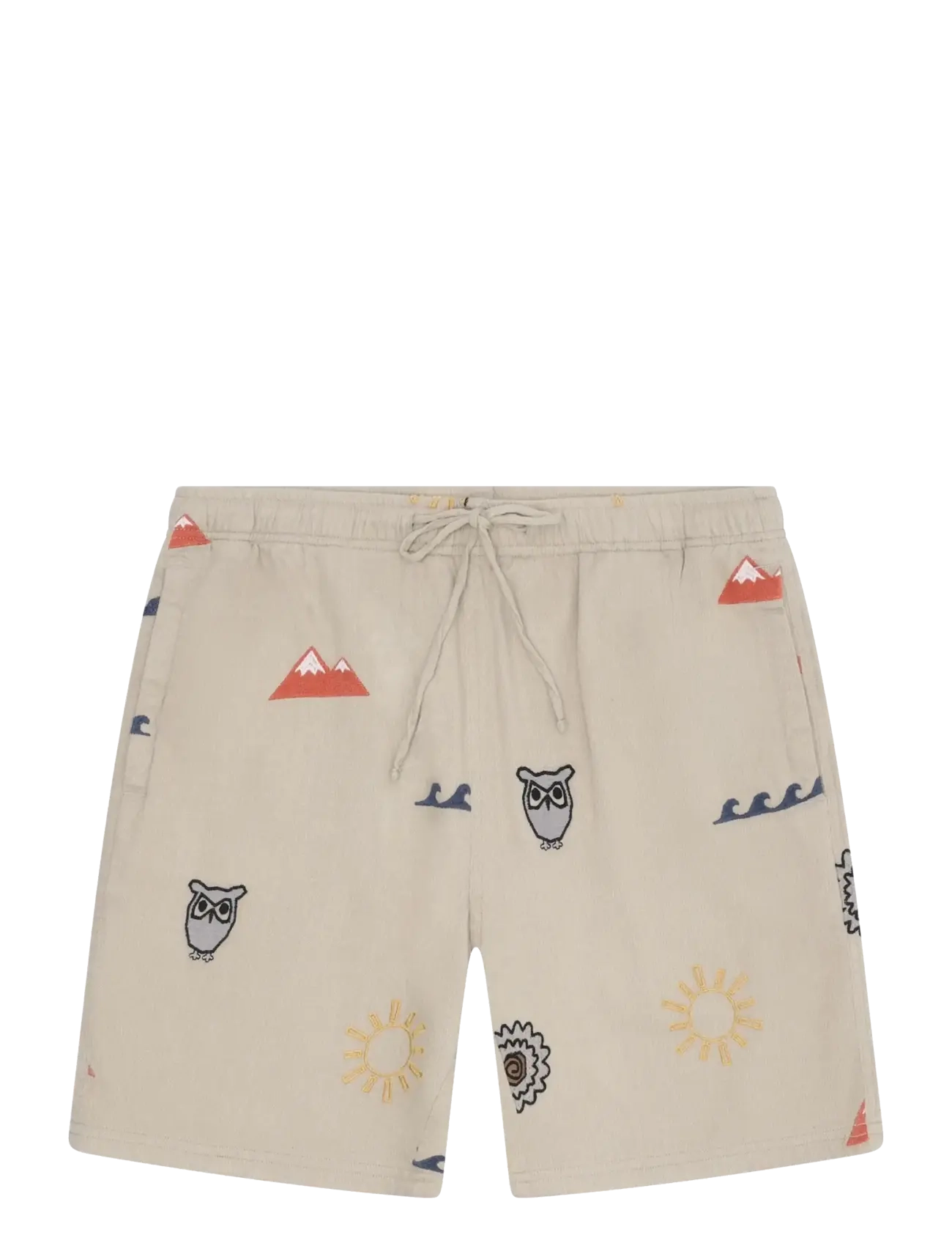 Knowledge Cotton Apparel Fig loose embroidery shorts - Tänavastiil - LIGHT FEATHER GRAY / beige