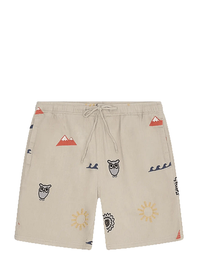 Knowledge Cotton Apparel Fig loose embroidery shorts - Vabaaja lühikesed püksid - LIGHT FEATHER GRAY / beige