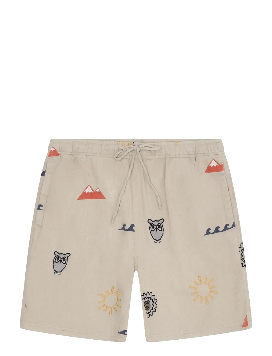 Knowledge Cotton Apparel - Fig loose embroidery shorts - casual shorts - light feather gray - 1