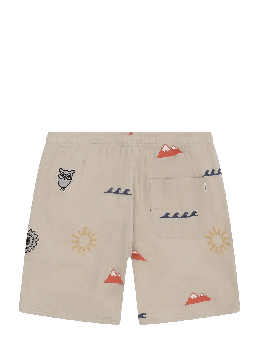 Knowledge Cotton Apparel - Fig loose embroidery shorts - casual shorts - light feather gray - 2