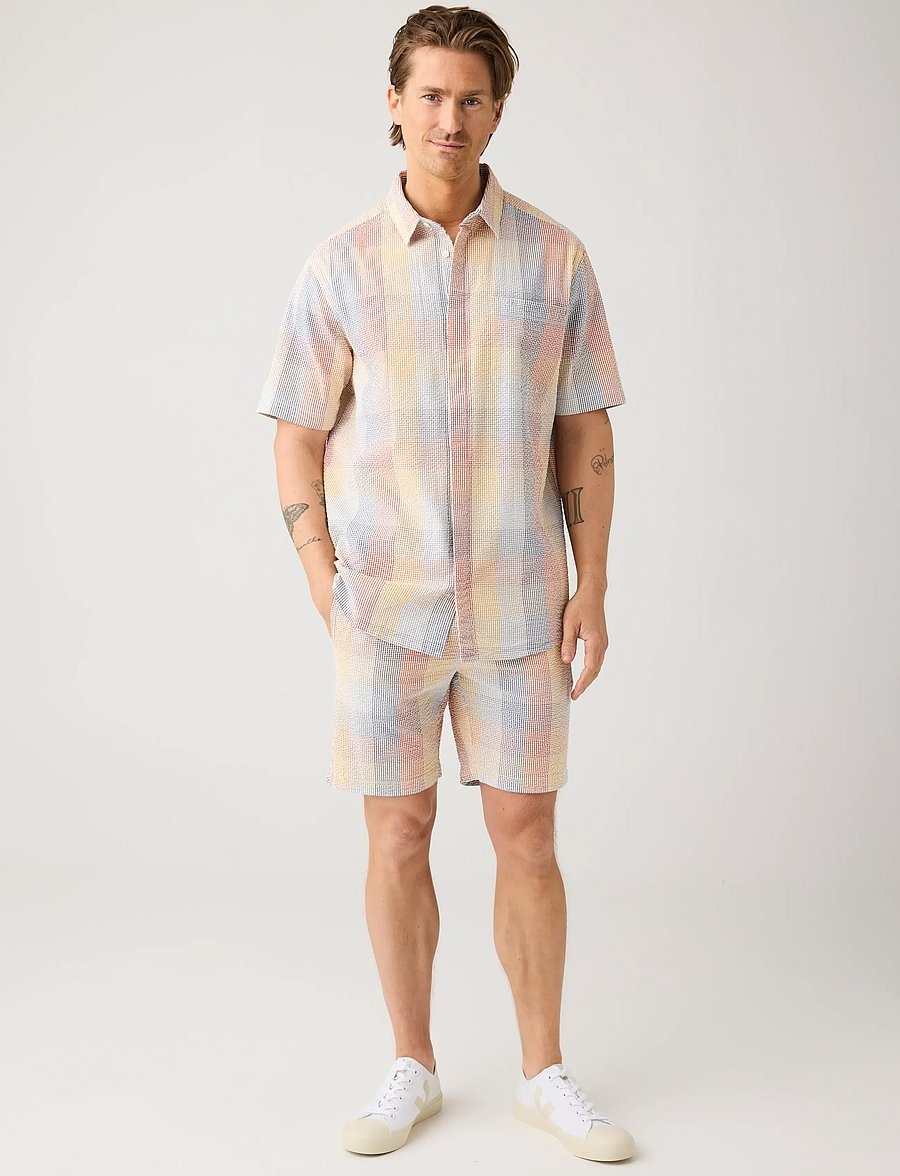 Knowledge Cotton Apparel - Fig loose seersucker shorts - casual shorts - multi check - 0