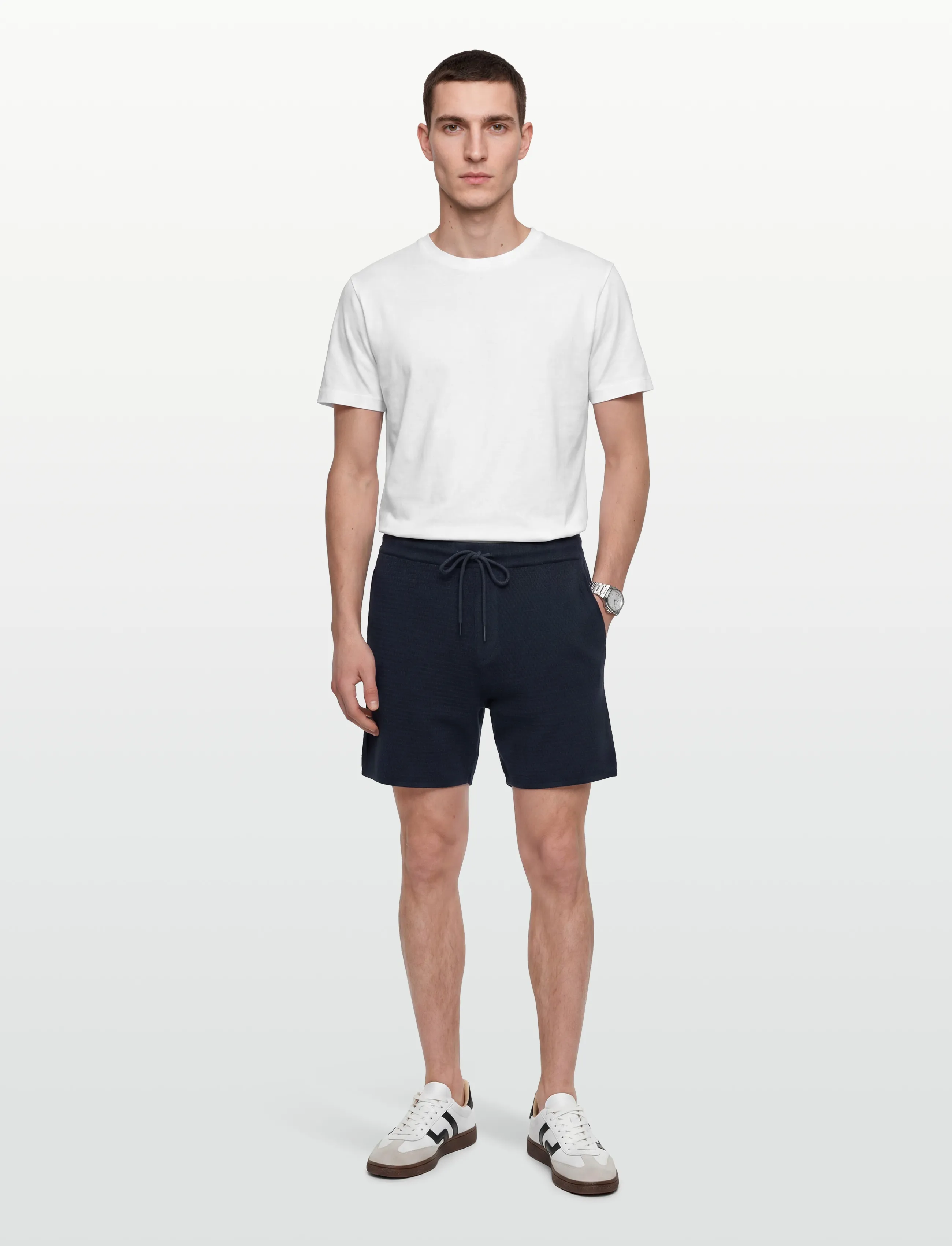 Knowledge Cotton Apparel Loose Knit Shorts, M, Marineblau - Casual Männerswear