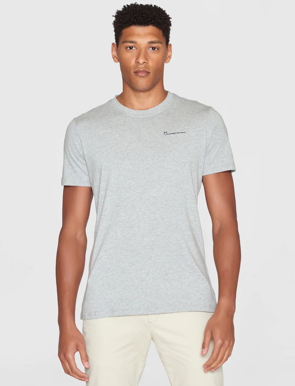 Knowledge Cotton Apparel - Regular trademark chest print t-shi - kurzärmelig - grey melange - 0
