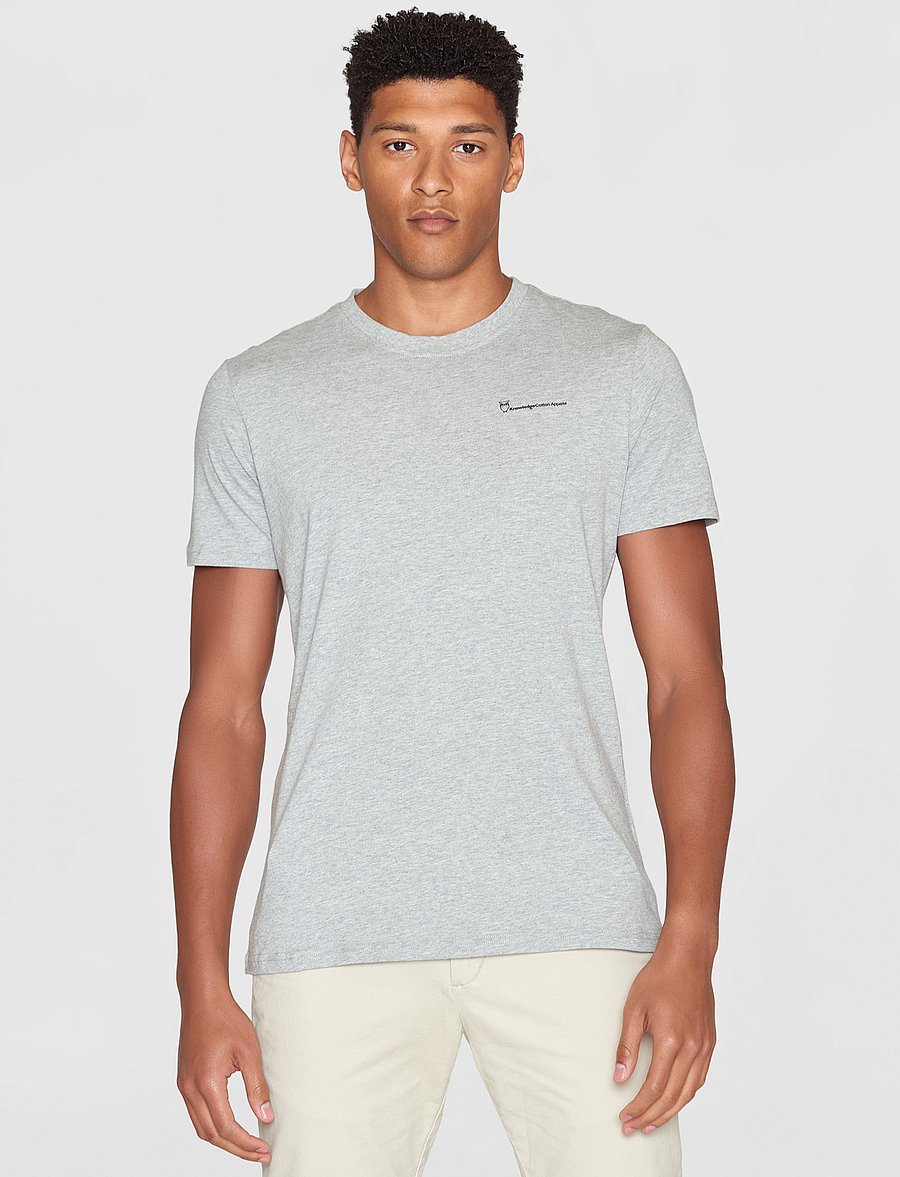 Knowledge Cotton Apparel - Regular trademark chest print t-shi - grey melange - 0
