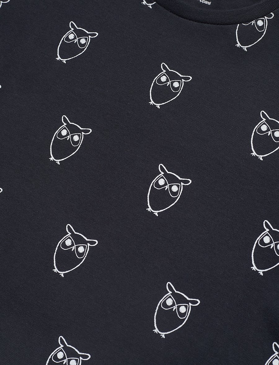 Knowledge Cotton Apparel - Owl AOP tee - GOTS/Vegan - total eclipse - 2