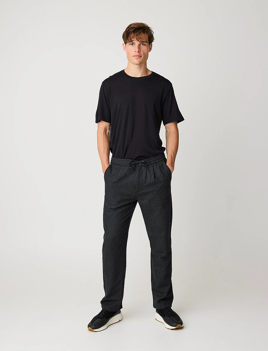 Knowledge Cotton Apparel - Fig comfort wool pants - vabaajapüksid - dark grey melange - 2