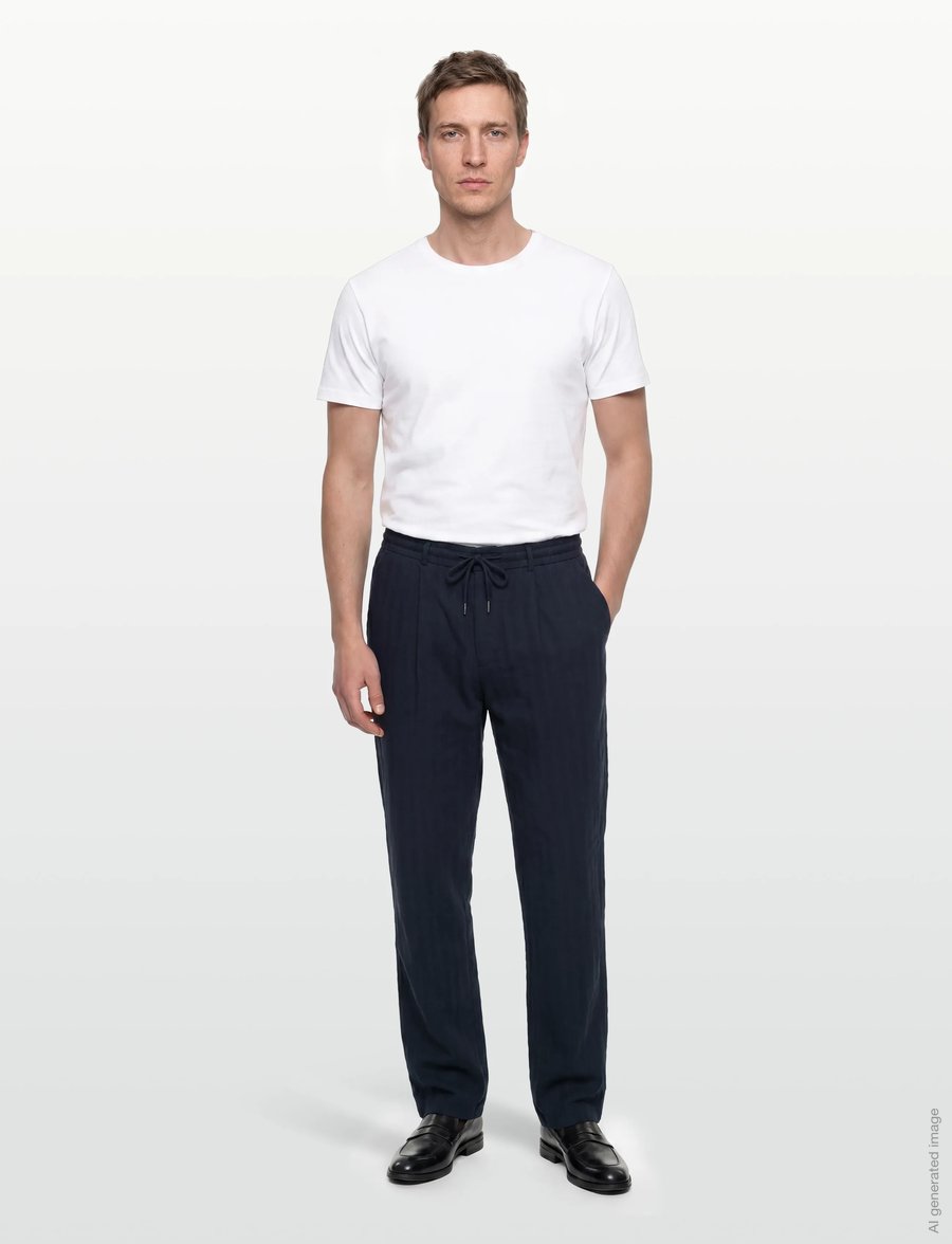 Knowledge Cotton Apparel - Fig loose structure pants - casual byxor - night sky - 0