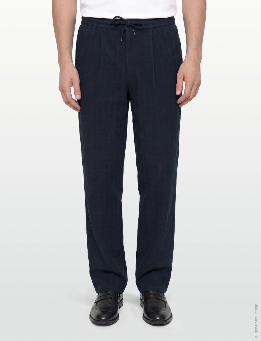 Knowledge Cotton Apparel - Fig loose structure pants - casual byxor - night sky - 3