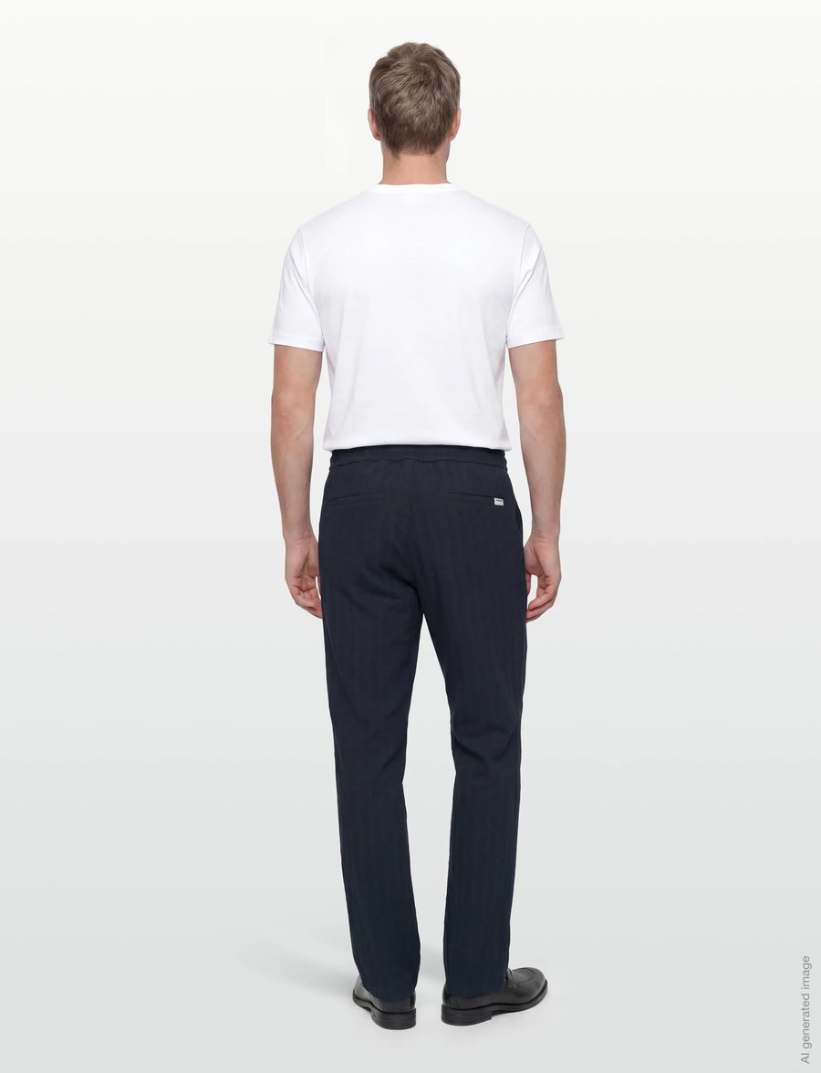 Knowledge Cotton Apparel - Fig loose structure pants - casual byxor - night sky - 4