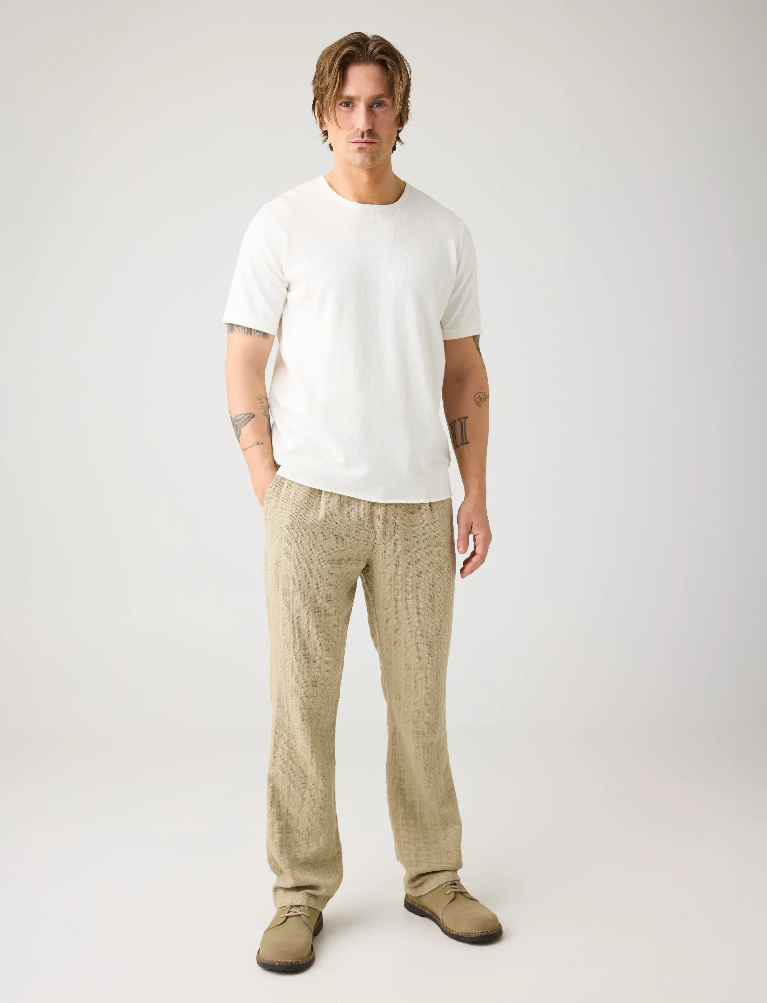 Knowledge Cotton Apparel Fig loose structure pants - Buxur - TWILL / beige