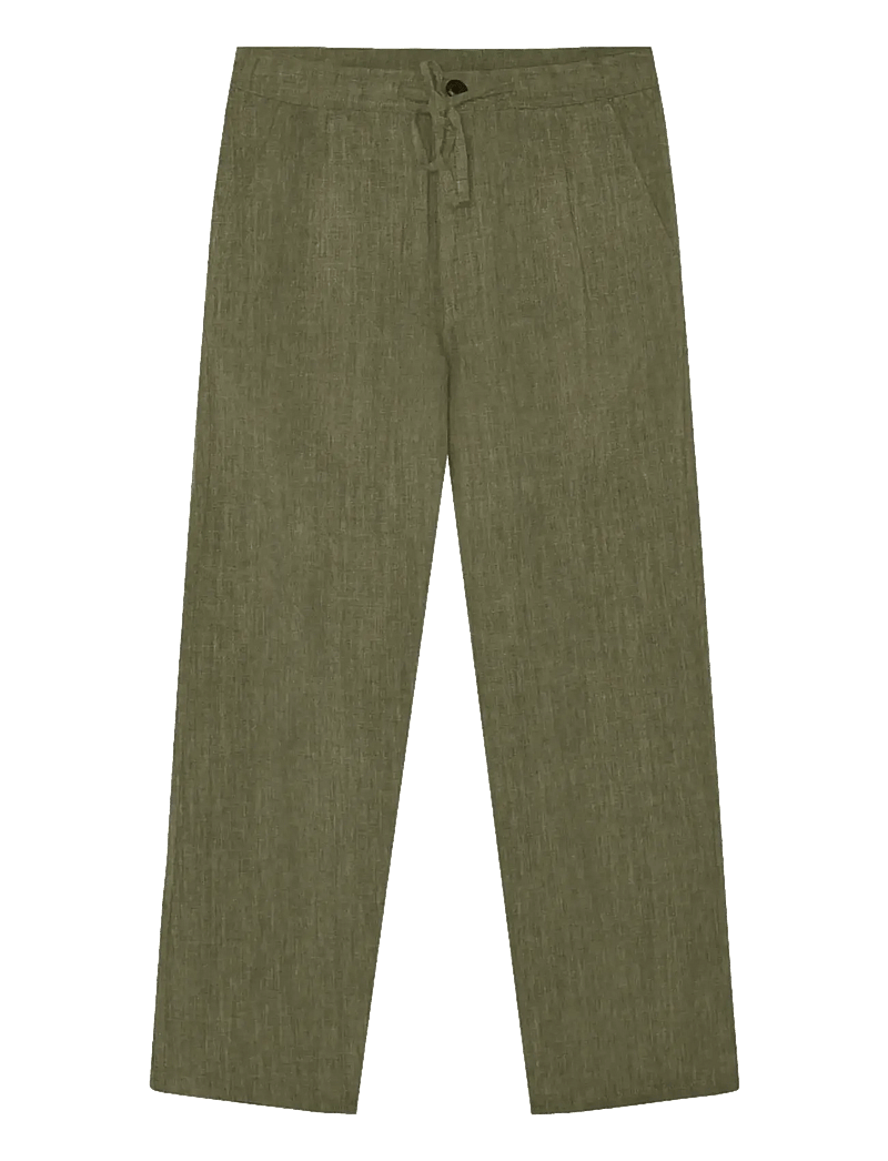 Knowledge Cotton Apparel - Fig loose linen-mix pants - linased püksid - burned olive - 0