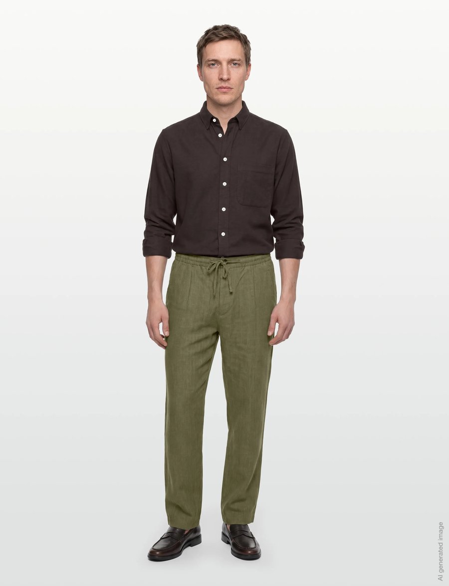 Knowledge Cotton Apparel - Fig loose linen-mix pants - hørbukser - burned olive - 0