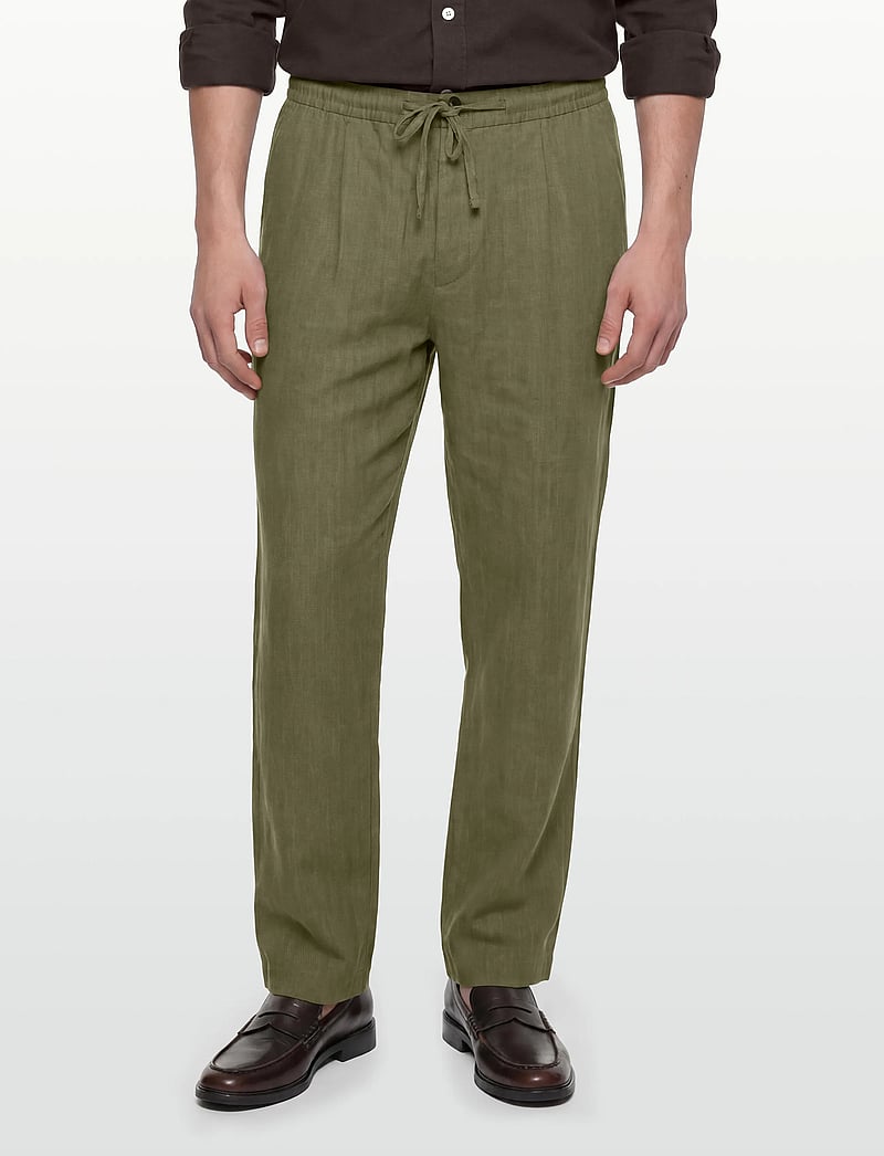 Knowledge Cotton Apparel - Fig loose linen-mix pants - leinenhosen - burned olive - 3