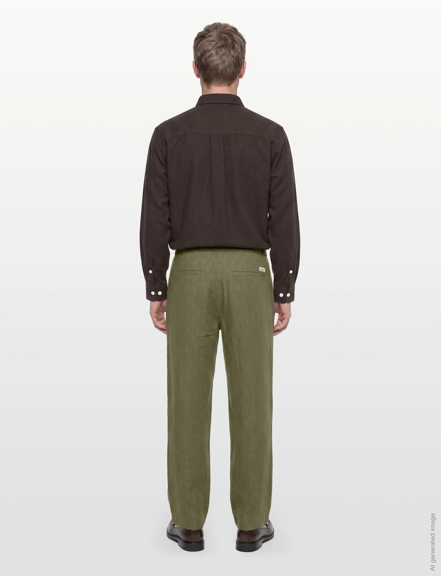 Knowledge Cotton Apparel - Fig loose linen-mix pants - hørbukser - burned olive - 4