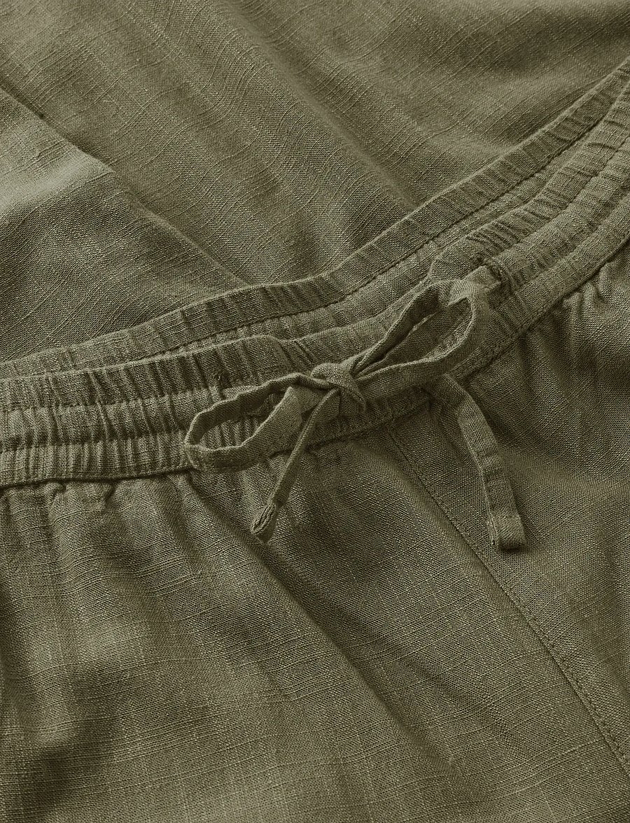 Knowledge Cotton Apparel - Fig loose linen-mix pants - hørbukser - burned olive - 5