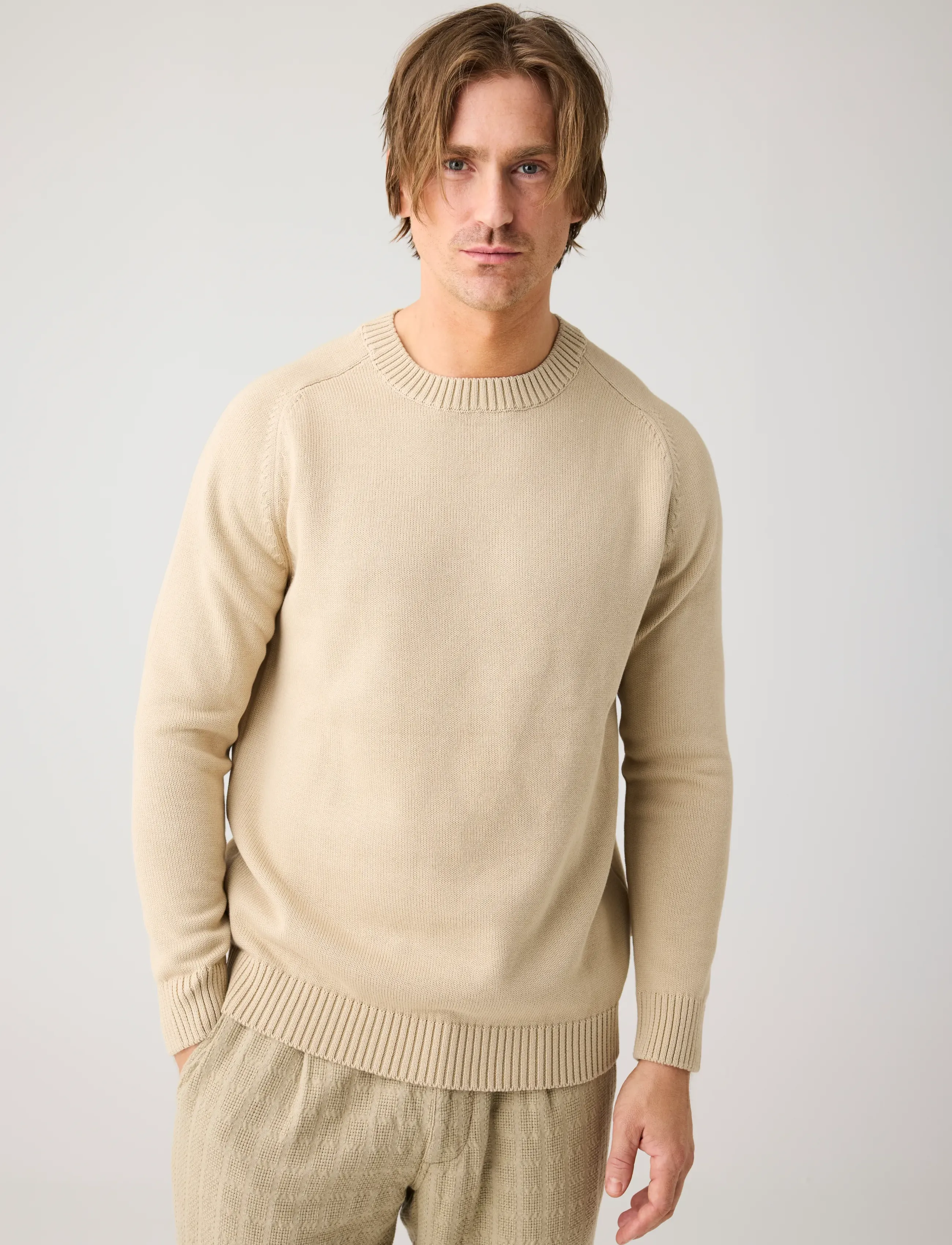 Knowledge Cotton Apparel Crew Neck Sweater, XXL, Knitwear, Beige - Round Necks, Männerswear