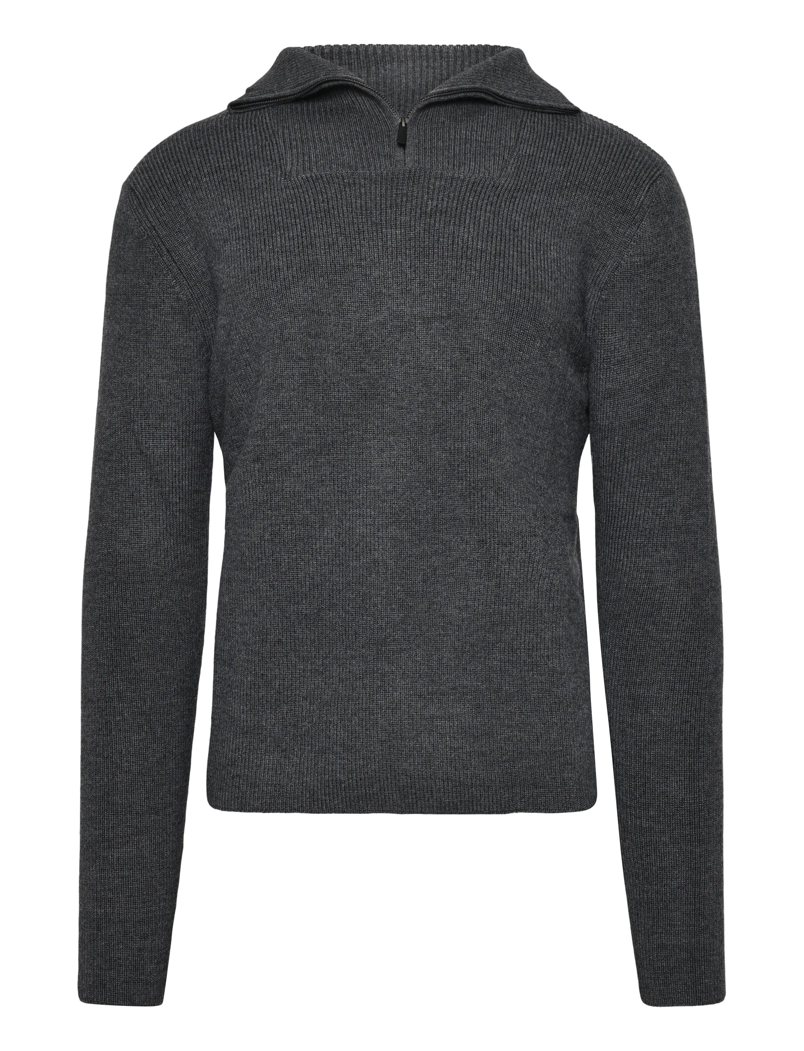 Knowledge Cotton Apparel Merino half zip sweater - Knowledge Cotton Apparel - DARK GREY MELANGE / grey
