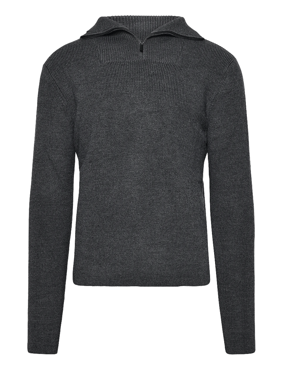 Knowledge Cotton Apparel - Merino half zip sweater - poolpika lukuga džemprid - dark grey melange - 1