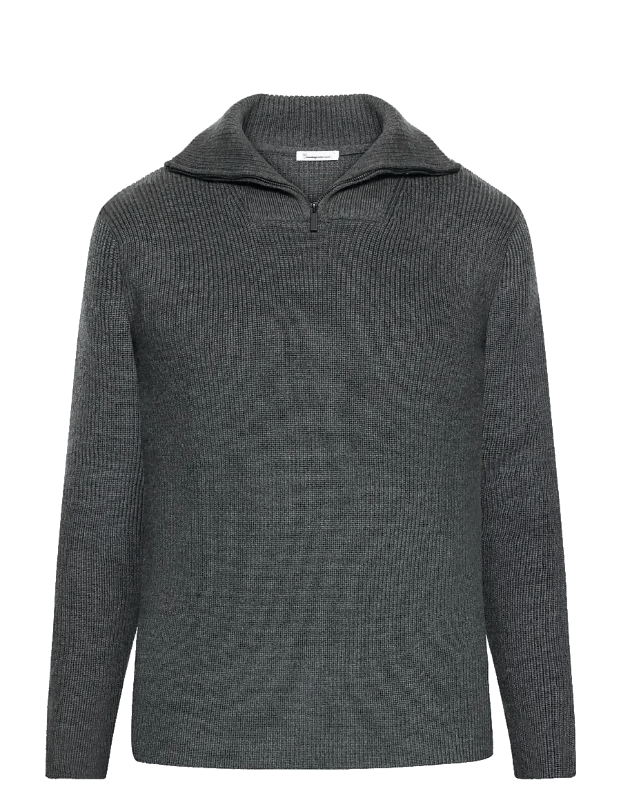 Knowledge Cotton Apparel - Merino half zip sweater - half zip jumpers - dark grey melange - 1