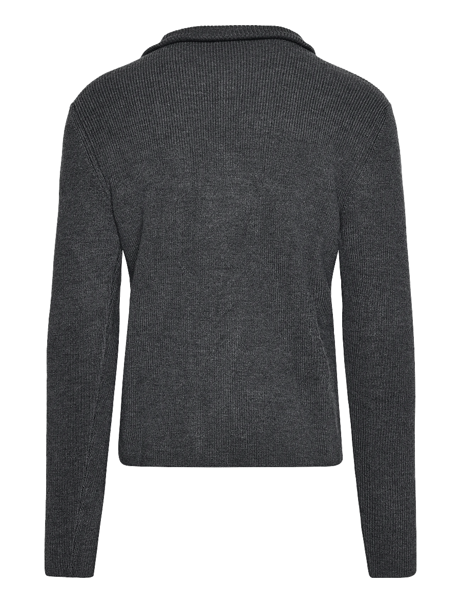 Knowledge Cotton Apparel - Merino half zip sweater - poolpika lukuga džemprid - dark grey melange - 2