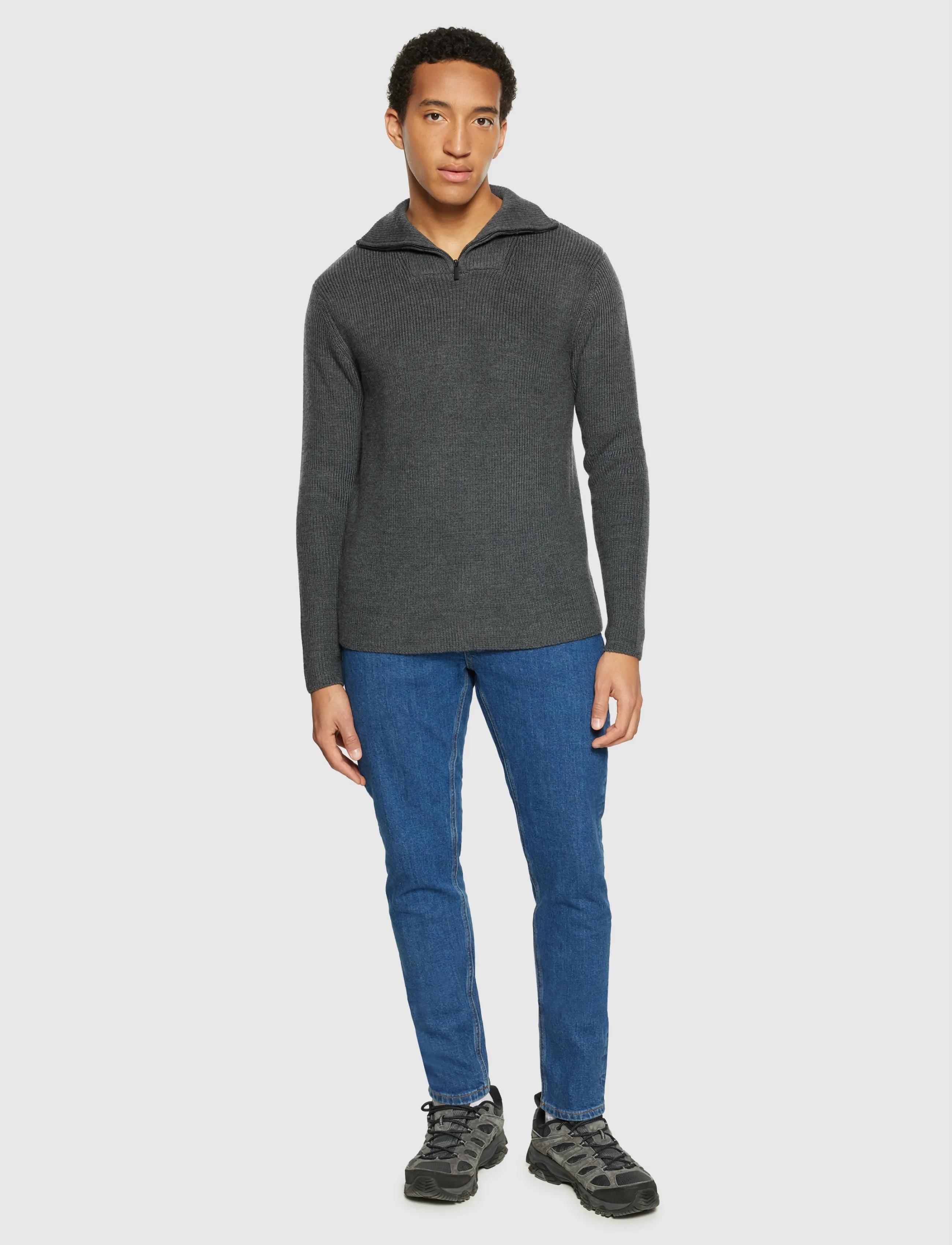 Knowledge Cotton Apparel - Merino half zip sweater - half zip jumpers - dark grey melange - 2