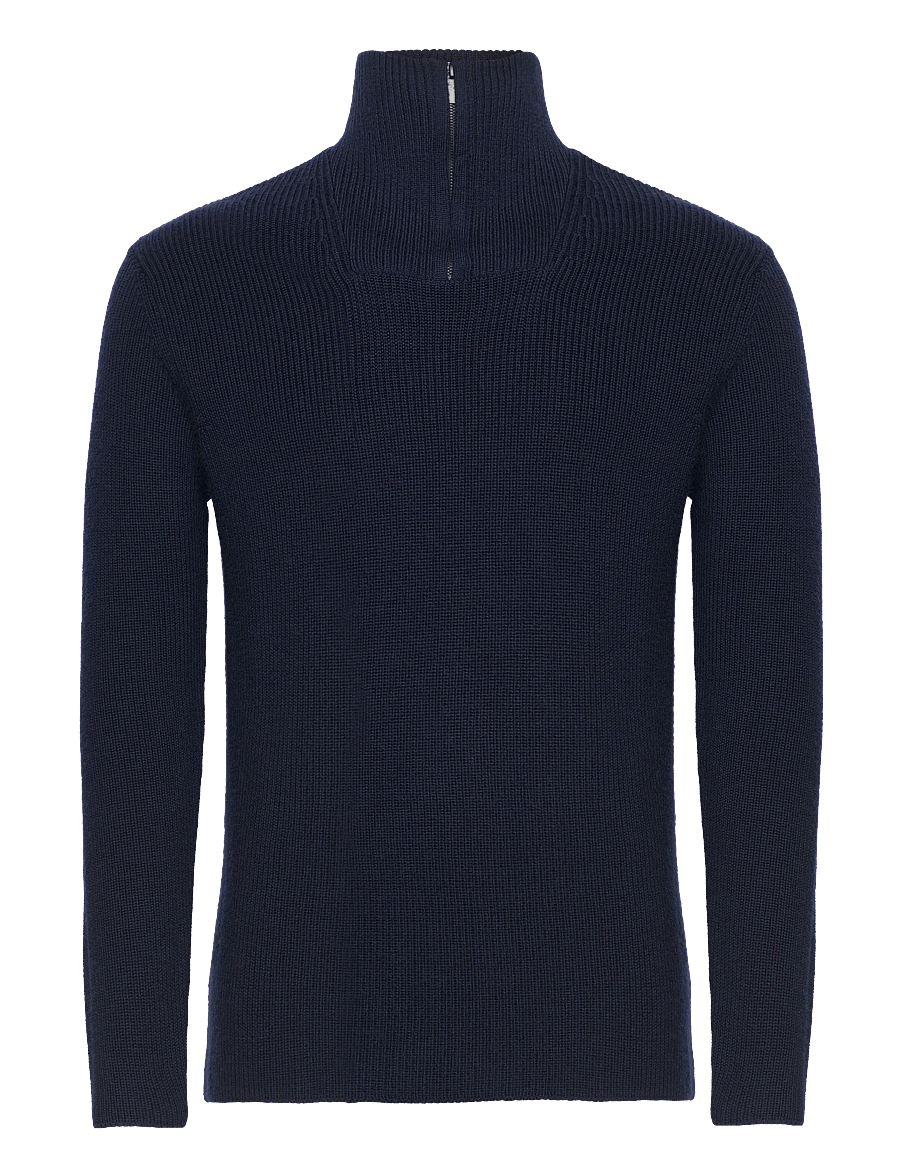 Knowledge Cotton Apparel - Merino half zip sweater - total eclipse - 0