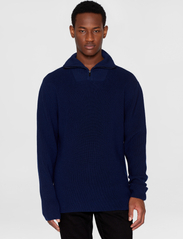 Knowledge Cotton Apparel - 1/2 neck zip merino wool rib knit - - mænd - total eclipse - 2