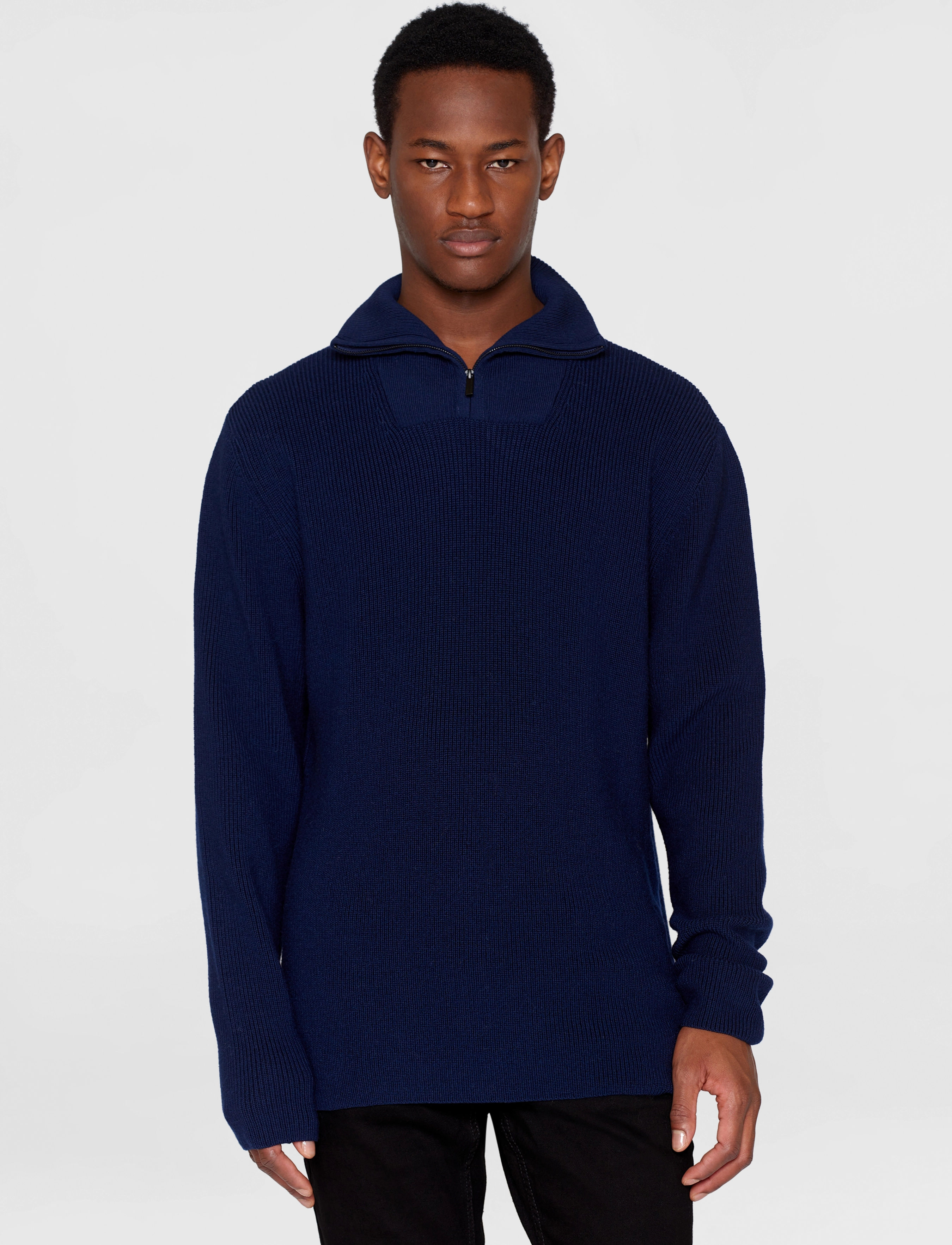 Knowledge Cotton Apparel - Merino half zip sweater - total eclipse - 2
