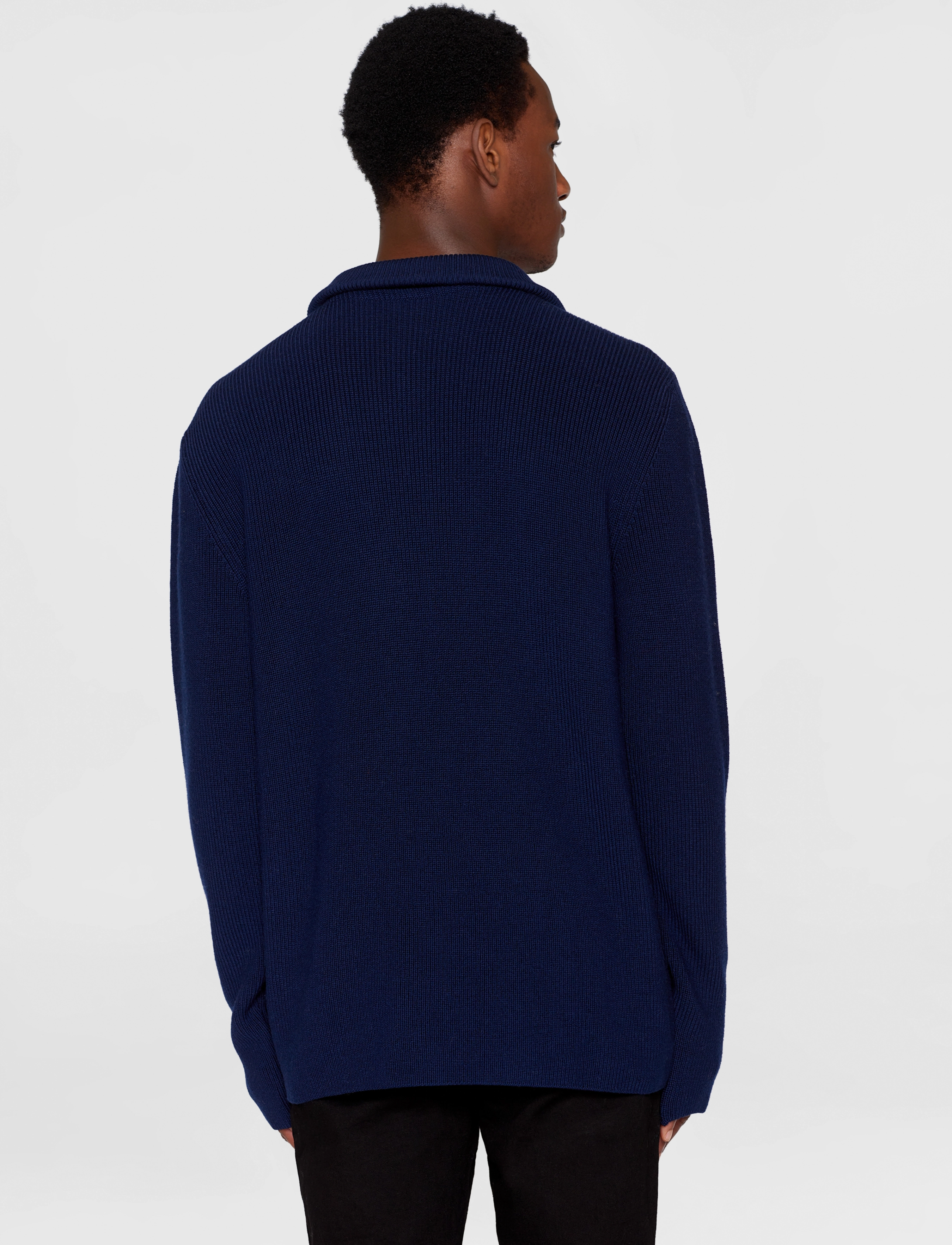 Knowledge Cotton Apparel - Merino half zip sweater - total eclipse - 3