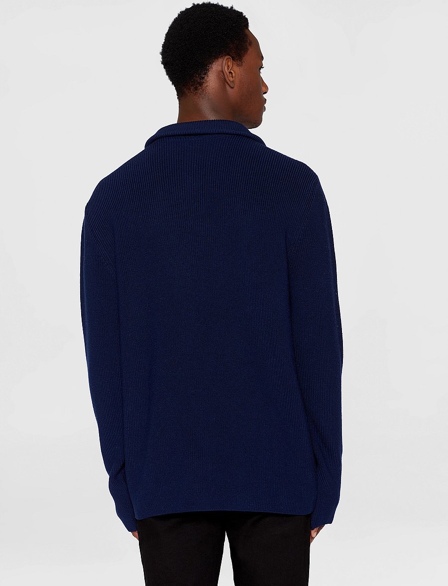 Knowledge Cotton Apparel - Merino half zip sweater - total eclipse - 3