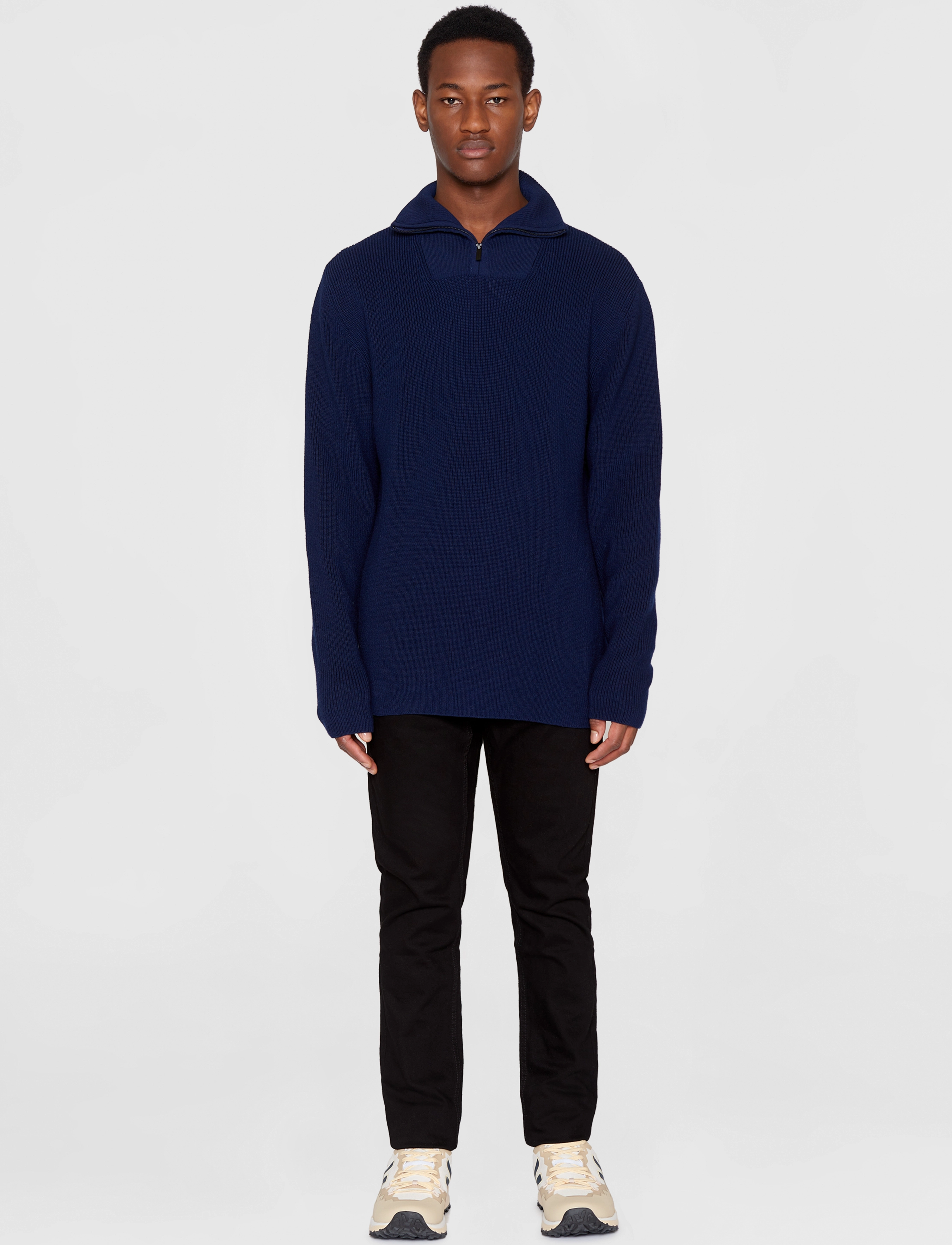 Knowledge Cotton Apparel - Merino half zip sweater - total eclipse - 4