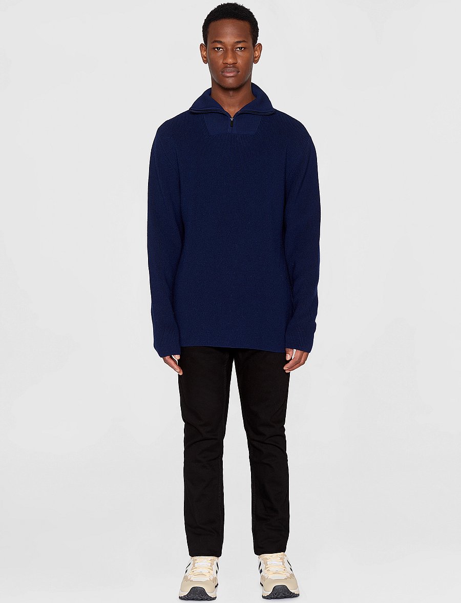 Knowledge Cotton Apparel - Merino half zip sweater - total eclipse - 4