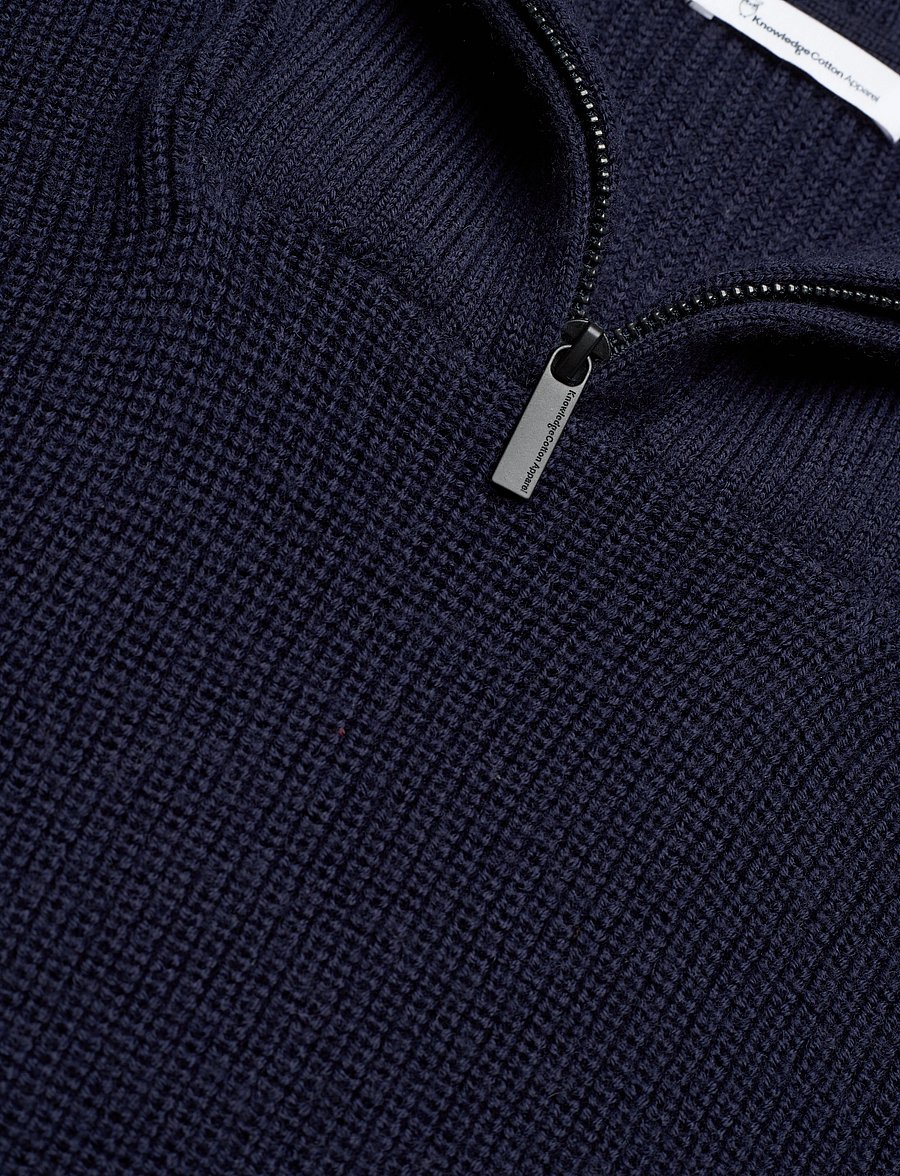 Knowledge Cotton Apparel - Merino half zip sweater - total eclipse - 5