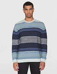 Knowledge Cotton Apparel - Loose striped multicolored crew nec - knitted round necks - blue stripe - 2