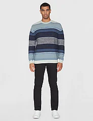 Knowledge Cotton Apparel - Loose striped multicolored crew nec - knitted round necks - blue stripe - 4