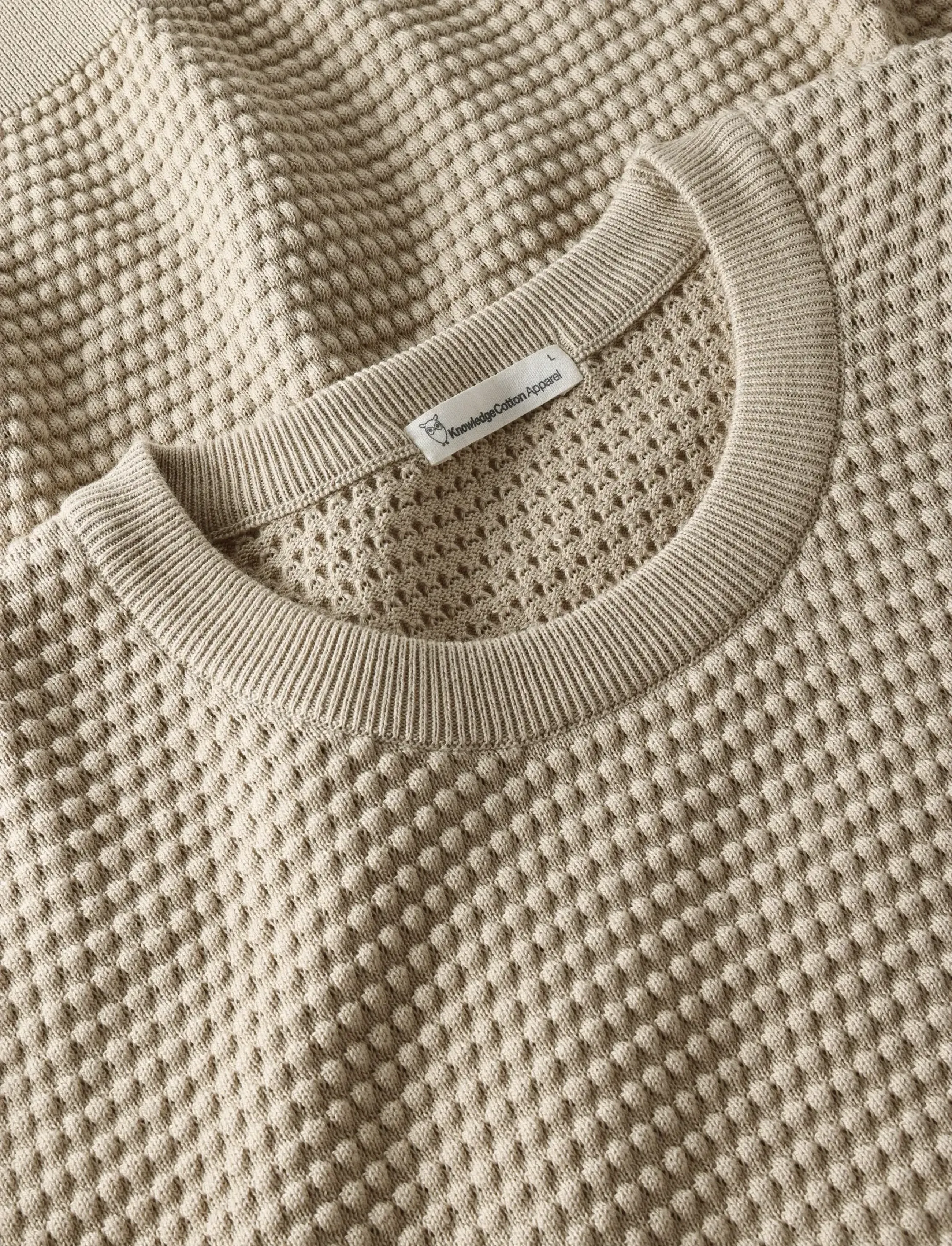 Knowledge Cotton Apparel - Bubble knit crew neck - ronde hals - light feather gray - 3