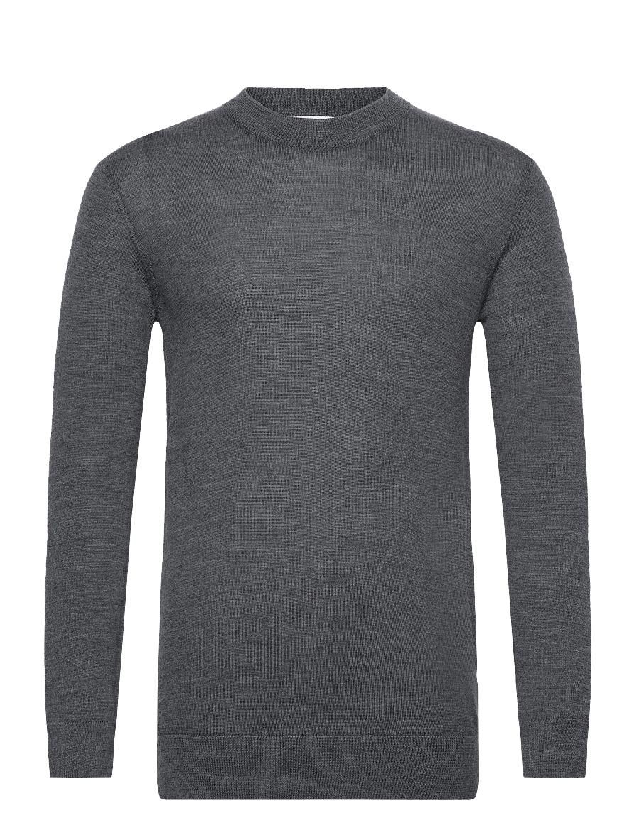 Knowledge Cotton Apparel - Merino crew neck sweater - round necks - dark grey melange - 1