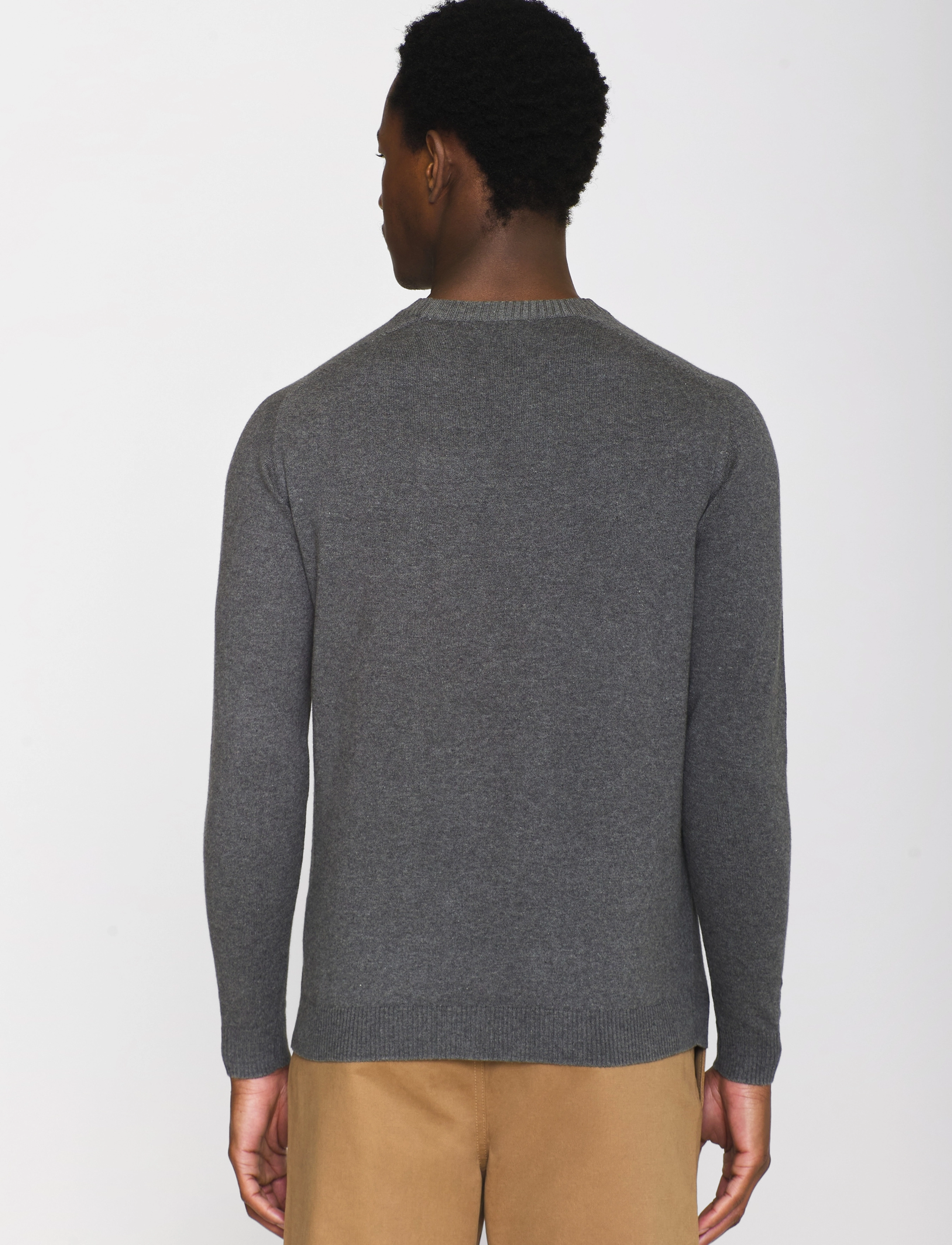 Knowledge Cotton Apparel - Merino crew neck sweater - round necks - dark grey melange - 3