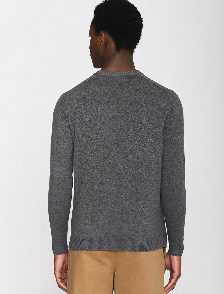 Knowledge Cotton Apparel - Merino crew neck sweater - round necks - dark grey melange - 3