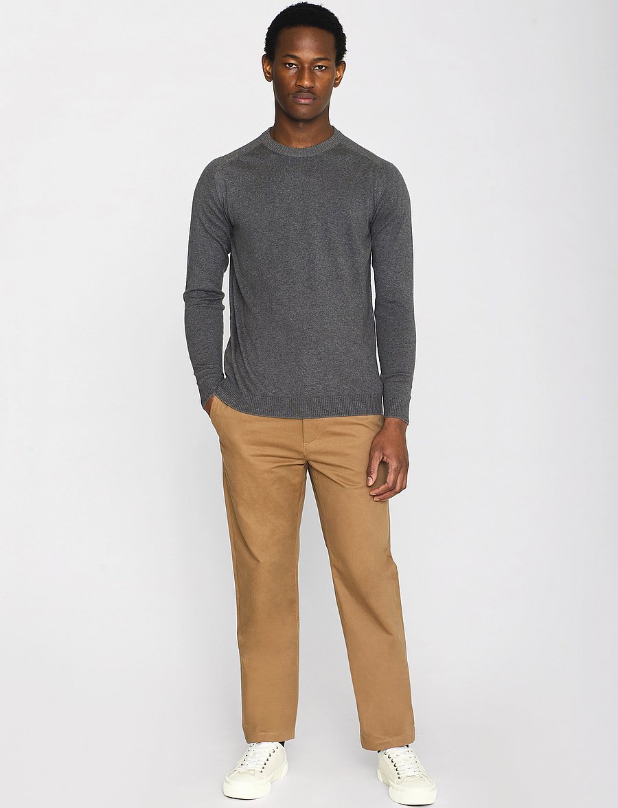 Knowledge Cotton Apparel - Merino crew neck sweater - round necks - dark grey melange - 4