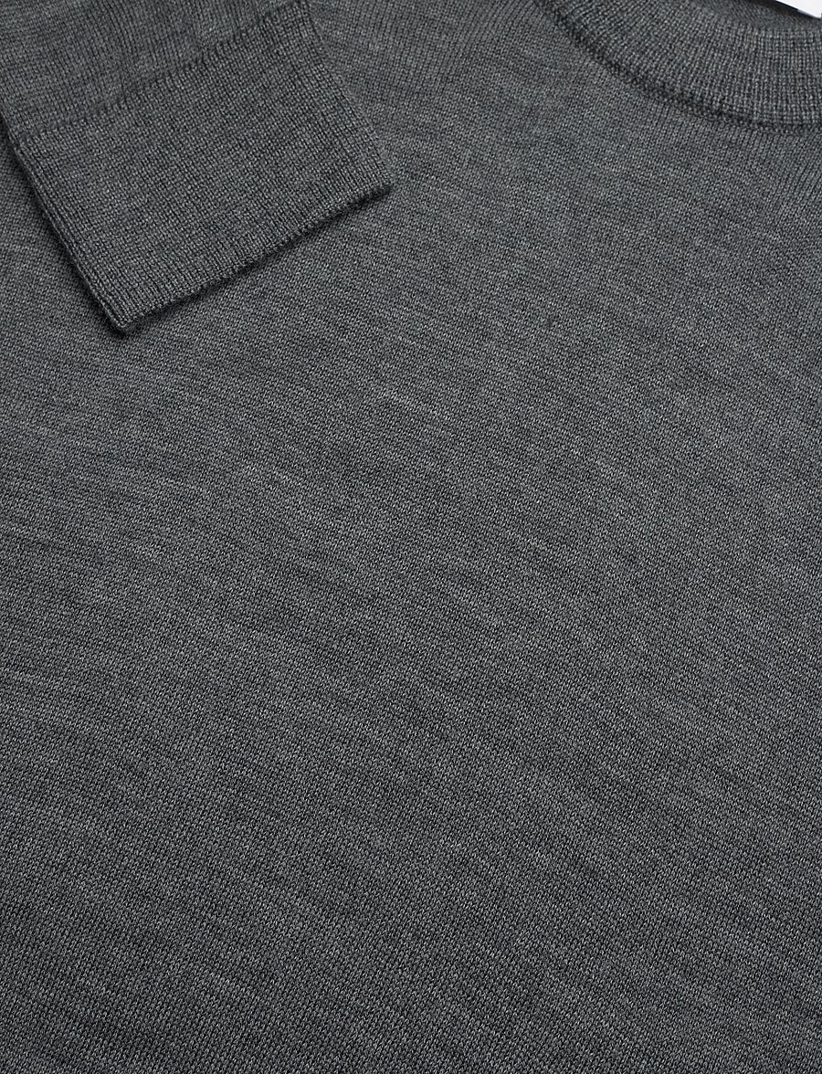 Knowledge Cotton Apparel - Merino crew neck sweater - round necks - dark grey melange - 5