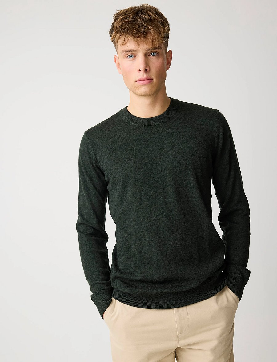 Knowledge Cotton Apparel - Merino crew neck sweater - Ümara kaelusega - forest night - 0